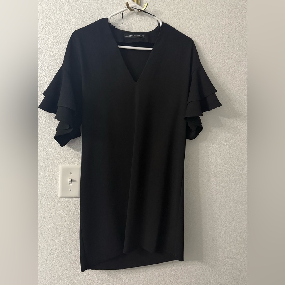 Black Zara Ruffle Sleeve Dress